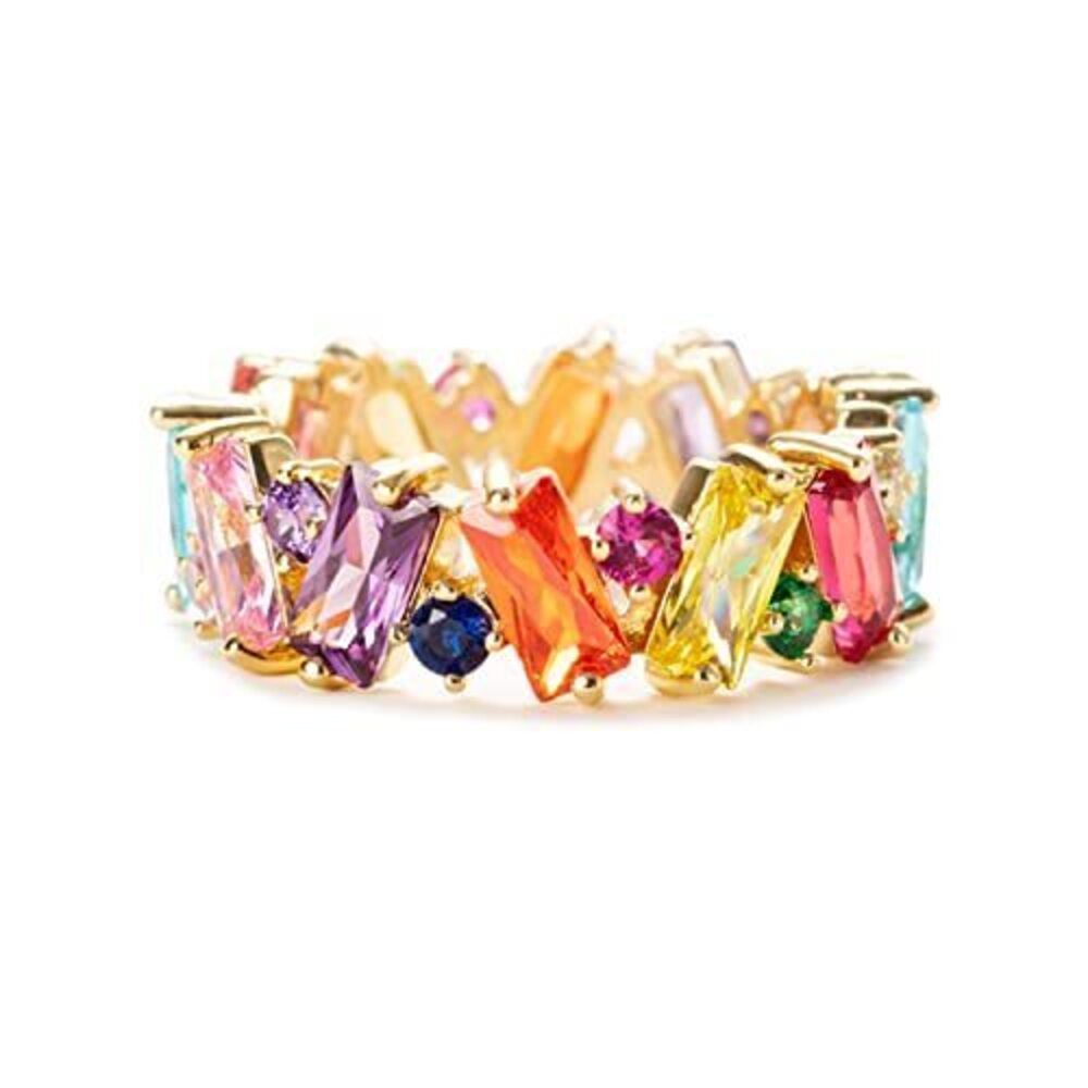 7184 Baguette Ring, Colorful Rainbow Rings , Emerald Cut Cubic Zirconia